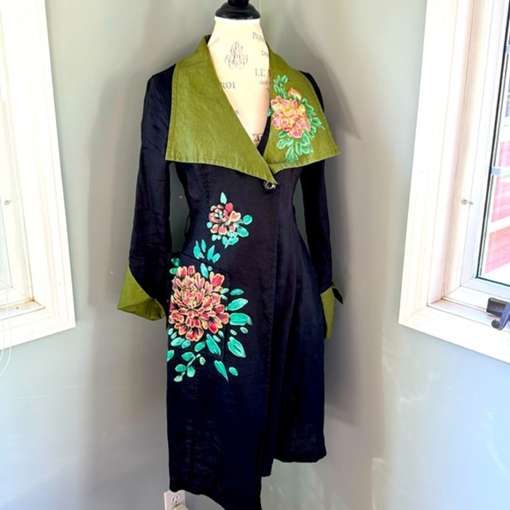 Balizza hand painted cotton trench artisan made‎ EUC size small - Picture 2 of 12